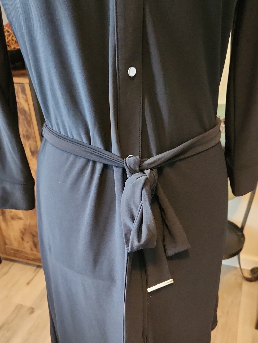 White House Black Market Black Poly/Spandex Snap Up Dress With Tie Size Medium - Picture 4 of 10
